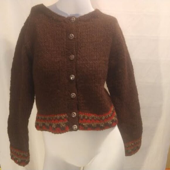 Handmade unique woolen cardigan, medium size, brown - Picture 5 of 6